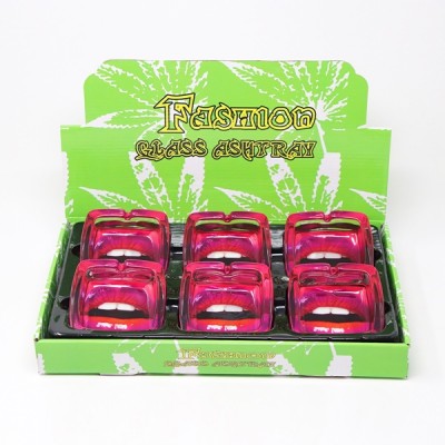 SQUARE GLASS ASHTRAY 6CT/ DISPLAY - RED LIPS